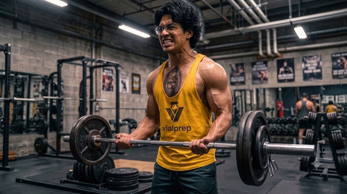Protein meal prep and dumbbells — the lifestyle section, flat lay